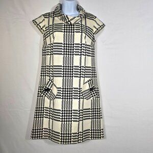 Retro R&K Dress Sz S Black & White Plaid Cap Sleeve Fall Mini Pockets Preppy